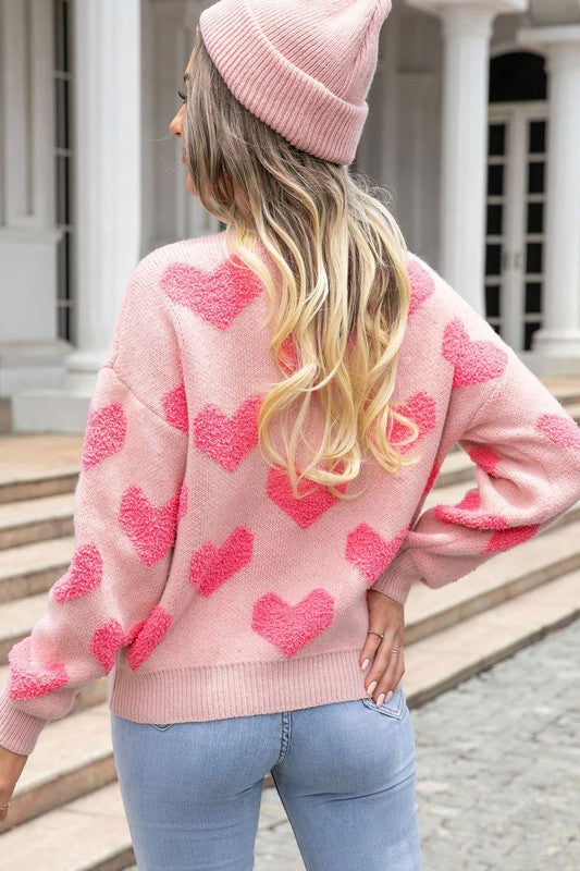 Fuzzy heart pink knit sweater Valentine-EG fashion-[option4]-[option5]-[option6]-[option7]-[option8]-Shop-Boutique-Clothing-for-Women-Online