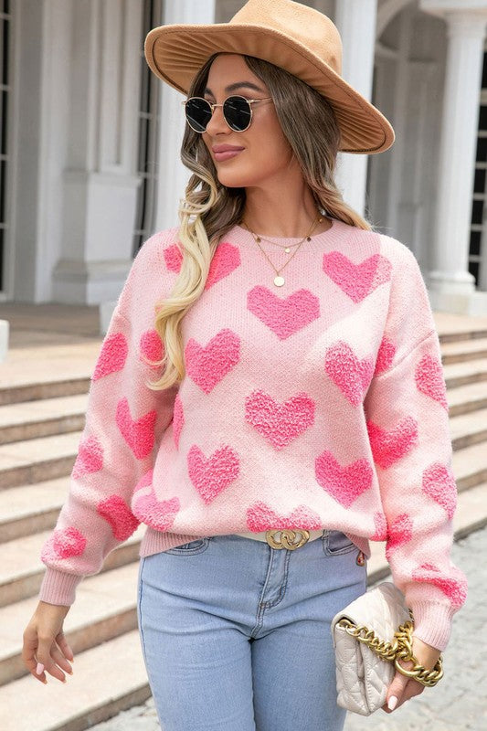 Fuzzy heart pink knit sweater Valentine-EG fashion-[option4]-[option5]-[option6]-[option7]-[option8]-Shop-Boutique-Clothing-for-Women-Online