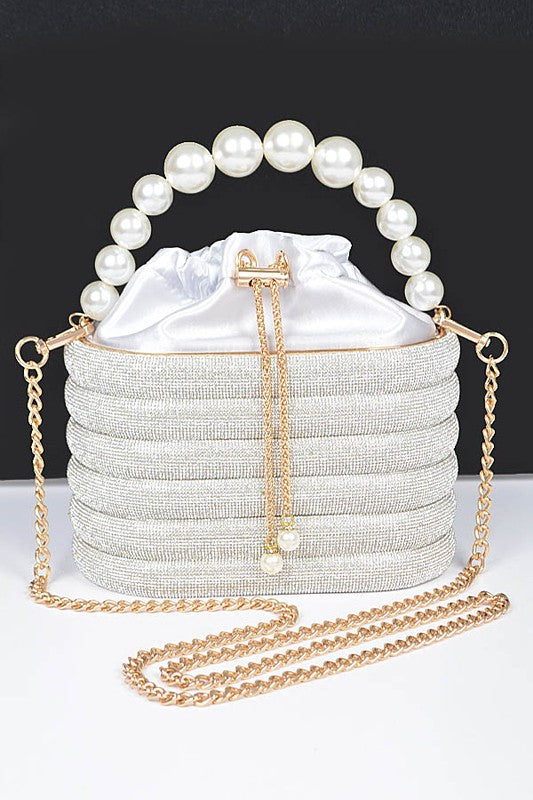 Pearl Handle Rhinestone Statement Bucket Clutch-Artini Accessories-[option4]-[option5]-[option6]-[option7]-[option8]-Shop-Boutique-Clothing-for-Women-Online