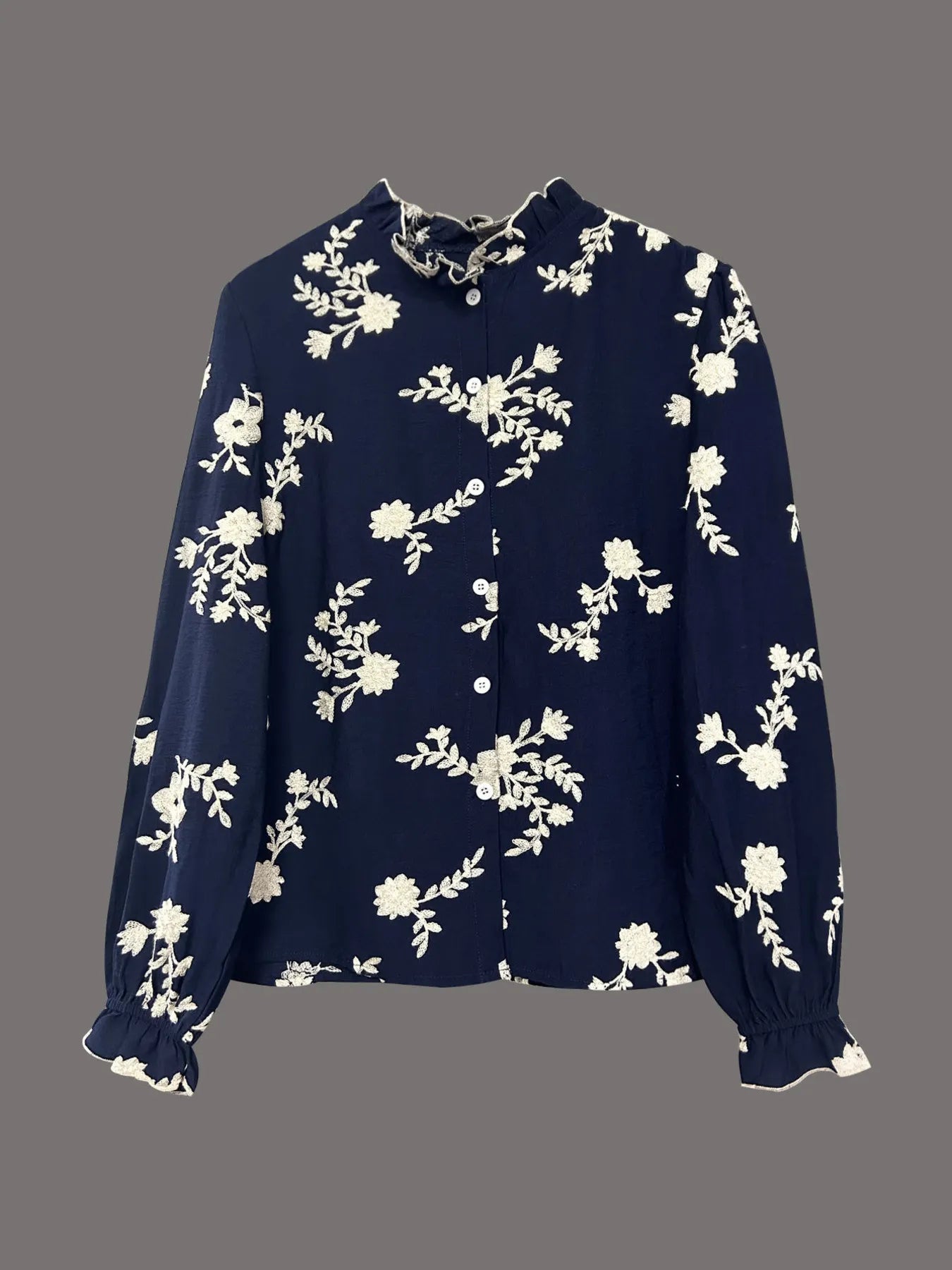 Flower Button Up Long Sleeve Shirt-Tops-Trendsi-[option4]-[option5]-[option6]-[option7]-[option8]-Shop-Boutique-Clothing-for-Women-Online