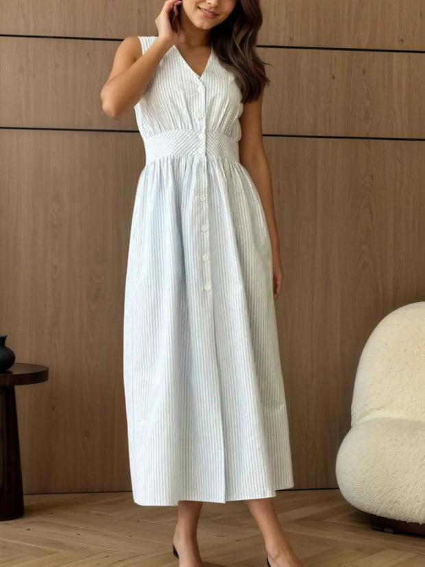 Striped V-Neck Sleeveless Midi Dress-Dresses-Trendsi-[option4]-[option5]-[option6]-[option7]-[option8]-Shop-Boutique-Clothing-for-Women-Online