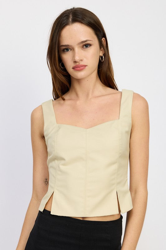 BUSTIER TOP WITH SLIT DETAIL-Emory Park-[option4]-[option5]-[option6]-[option7]-[option8]-Shop-Boutique-Clothing-for-Women-Online