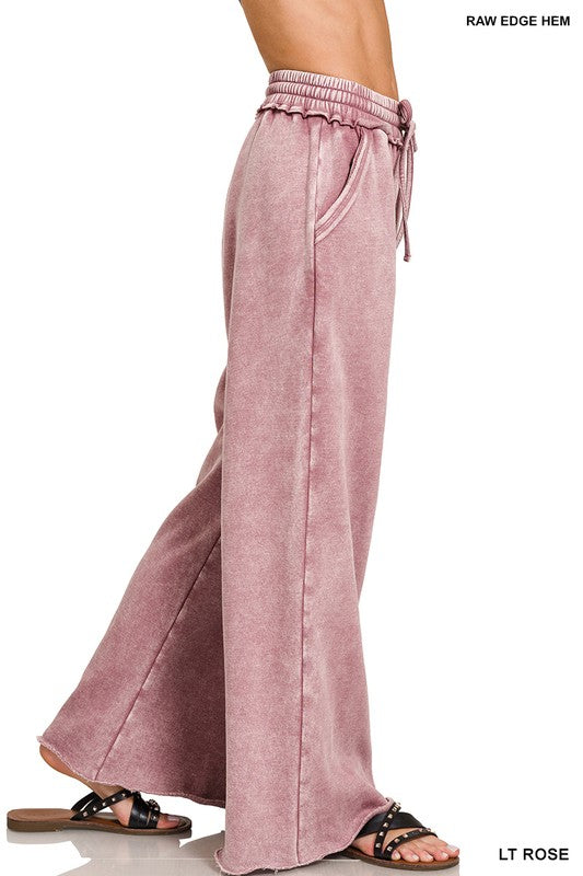 Zenana Acid Wash Fleece Palazzo Sweatpants with Pockets-ZENANA-[option4]-[option5]-[option6]-[option7]-[option8]-Shop-Boutique-Clothing-for-Women-Online
