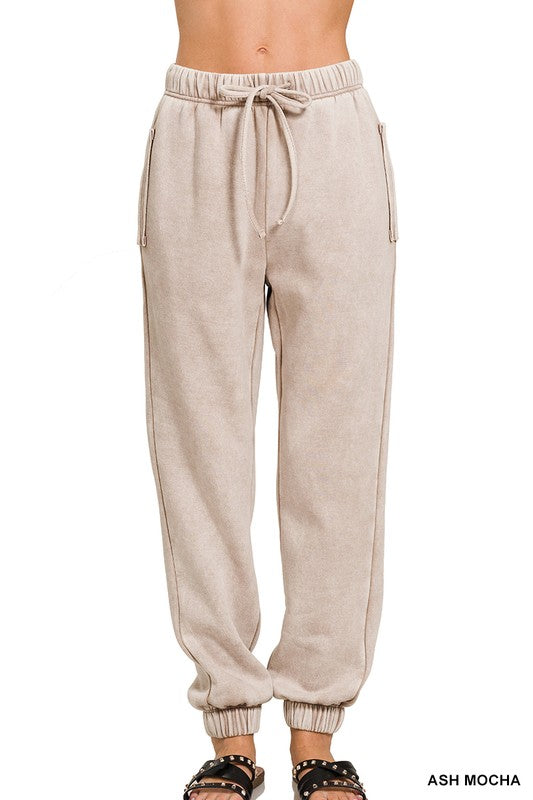 Zenana Acid Wash Fleece Sweatpants with Pockets-ZENANA-ASH MOCHA-S-[option4]-[option5]-[option6]-[option7]-[option8]-Shop-Boutique-Clothing-for-Women-Online