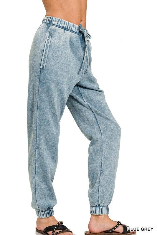 Zenana Acid Wash Fleece Sweatpants with Pockets-ZENANA-BLUE GREY-S-[option4]-[option5]-[option6]-[option7]-[option8]-Shop-Boutique-Clothing-for-Women-Online