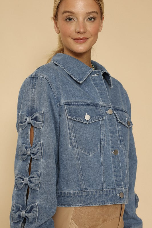 Cropped Bow denim jacket-Miss Sparkling-[option4]-[option5]-[option6]-[option7]-[option8]-Shop-Boutique-Clothing-for-Women-Online