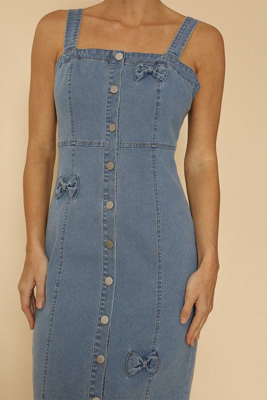 Denim dress with bow detailing-Miss Sparkling-[option4]-[option5]-[option6]-[option7]-[option8]-Shop-Boutique-Clothing-for-Women-Online