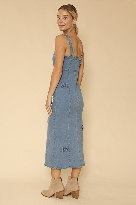 Denim dress with bow detailing-Miss Sparkling-[option4]-[option5]-[option6]-[option7]-[option8]-Shop-Boutique-Clothing-for-Women-Online