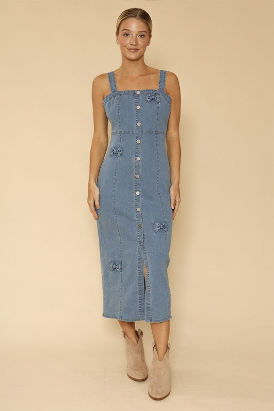 Denim dress with bow detailing-Miss Sparkling-[option4]-[option5]-[option6]-[option7]-[option8]-Shop-Boutique-Clothing-for-Women-Online