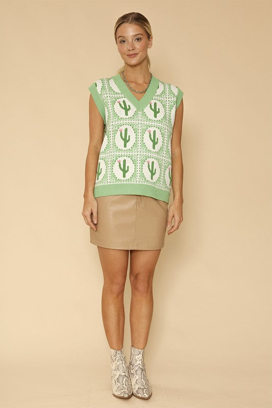 Cactus tiled sweater vest-Miss Sparkling-[option4]-[option5]-[option6]-[option7]-[option8]-Shop-Boutique-Clothing-for-Women-Online