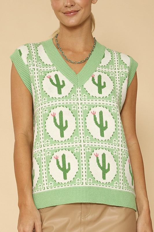 Cactus tiled sweater vest-Miss Sparkling-[option4]-[option5]-[option6]-[option7]-[option8]-Shop-Boutique-Clothing-for-Women-Online