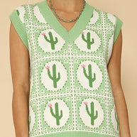 Cactus tiled sweater vest-Miss Sparkling-[option4]-[option5]-[option6]-[option7]-[option8]-Shop-Boutique-Clothing-for-Women-Online