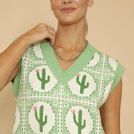 Cactus tiled sweater vest-Miss Sparkling-[option4]-[option5]-[option6]-[option7]-[option8]-Shop-Boutique-Clothing-for-Women-Online