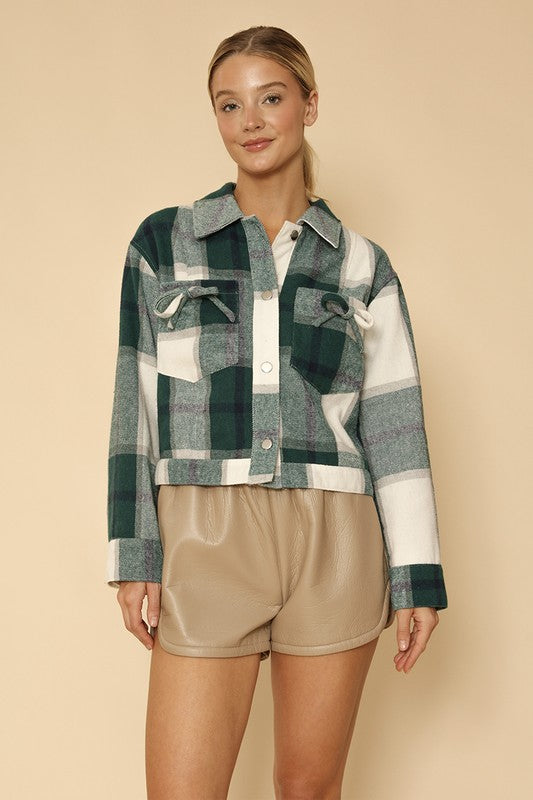 Cropped flannel jacket with bow detailing-Miss Sparkling-[option4]-[option5]-[option6]-[option7]-[option8]-Shop-Boutique-Clothing-for-Women-Online