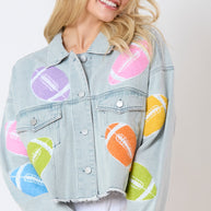 Football Towel & Sequin Embroidery Denim Jacket-Womens-Ave Shops-[option4]-[option5]-[option6]-[option7]-[option8]-Shop-Boutique-Clothing-for-Women-Online
