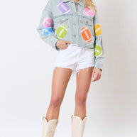Football Towel & Sequin Embroidery Denim Jacket-Womens-Ave Shops-[option4]-[option5]-[option6]-[option7]-[option8]-Shop-Boutique-Clothing-for-Women-Online