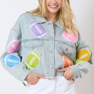 Football Towel & Sequin Embroidery Denim Jacket-Womens-Ave Shops-[option4]-[option5]-[option6]-[option7]-[option8]-Shop-Boutique-Clothing-for-Women-Online