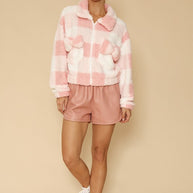 Sherpa bow zip up jacket-Miss Sparkling-[option4]-[option5]-[option6]-[option7]-[option8]-Shop-Boutique-Clothing-for-Women-Online