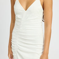 RUCHED SATIN DRESS WITH CROSSED BACK-Emory Park-[option4]-[option5]-[option6]-[option7]-[option8]-Shop-Boutique-Clothing-for-Women-Online