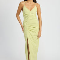 RUCHED SATIN DRESS WITH CROSSED BACK-Emory Park-[option4]-[option5]-[option6]-[option7]-[option8]-Shop-Boutique-Clothing-for-Women-Online