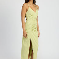 RUCHED SATIN DRESS WITH CROSSED BACK-Emory Park-[option4]-[option5]-[option6]-[option7]-[option8]-Shop-Boutique-Clothing-for-Women-Online