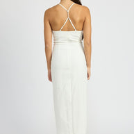 RUCHED SATIN DRESS WITH CROSSED BACK-Emory Park-[option4]-[option5]-[option6]-[option7]-[option8]-Shop-Boutique-Clothing-for-Women-Online