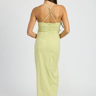 RUCHED SATIN DRESS WITH CROSSED BACK-Emory Park-[option4]-[option5]-[option6]-[option7]-[option8]-Shop-Boutique-Clothing-for-Women-Online