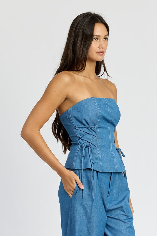 TUBE TOP WITH SIDE LACE UP DETAIL-Emory Park-[option4]-[option5]-[option6]-[option7]-[option8]-Shop-Boutique-Clothing-for-Women-Online