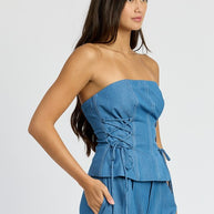 TUBE TOP WITH SIDE LACE UP DETAIL-Emory Park-[option4]-[option5]-[option6]-[option7]-[option8]-Shop-Boutique-Clothing-for-Women-Online