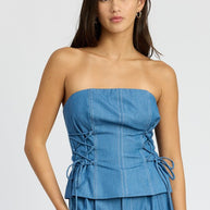 TUBE TOP WITH SIDE LACE UP DETAIL-Emory Park-MED DENIM-S-[option4]-[option5]-[option6]-[option7]-[option8]-Shop-Boutique-Clothing-for-Women-Online