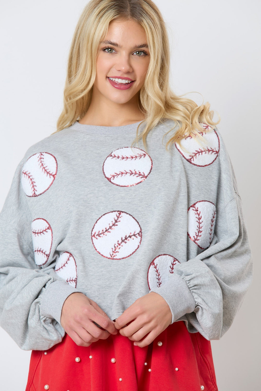 Baseball Towel & Sequins Embroidery Sweatshirt-Womens-Ave Shops-[option4]-[option5]-[option6]-[option7]-[option8]-Shop-Boutique-Clothing-for-Women-Online