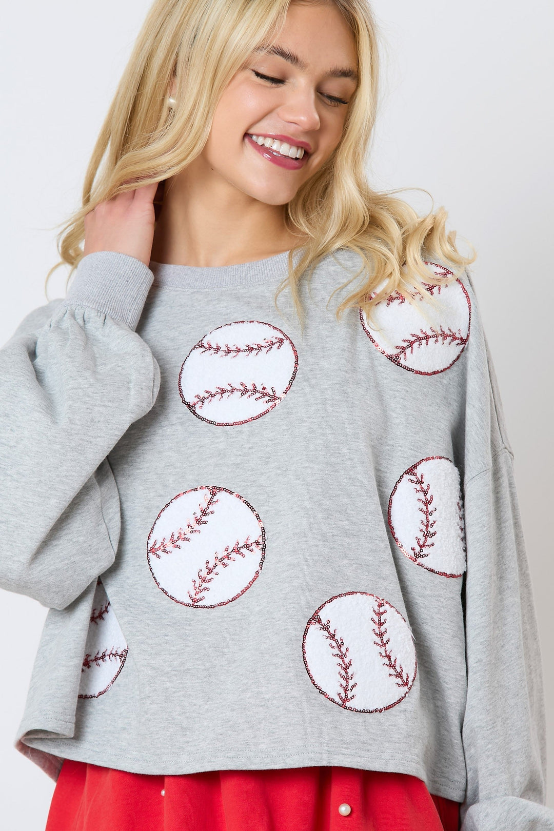 Baseball Towel & Sequins Embroidery Sweatshirt-Womens-Ave Shops-[option4]-[option5]-[option6]-[option7]-[option8]-Shop-Boutique-Clothing-for-Women-Online