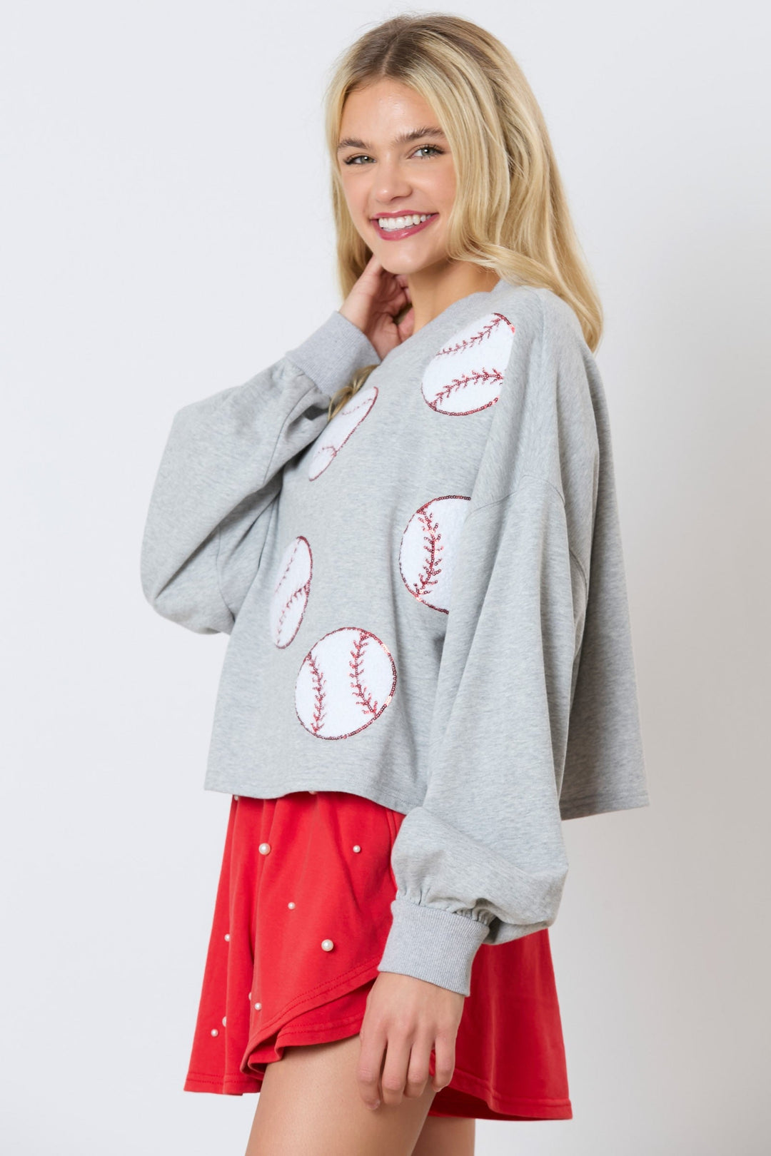 Baseball Towel & Sequins Embroidery Sweatshirt-Womens-Ave Shops-[option4]-[option5]-[option6]-[option7]-[option8]-Shop-Boutique-Clothing-for-Women-Online