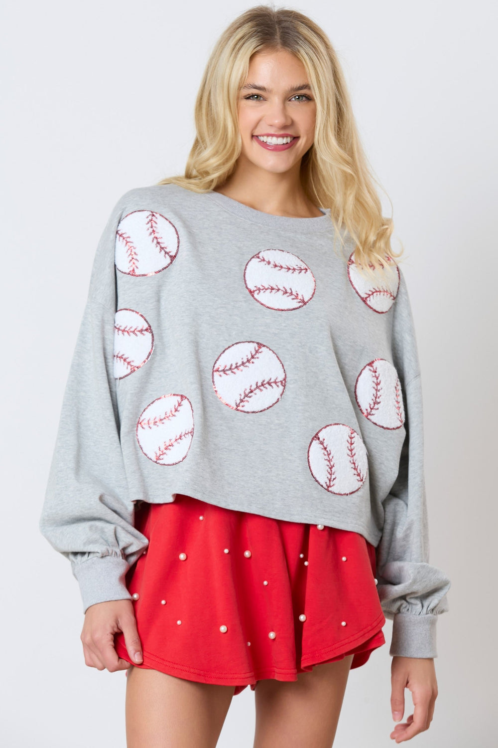 Baseball Towel & Sequins Embroidery Sweatshirt-Womens-Ave Shops-[option4]-[option5]-[option6]-[option7]-[option8]-Shop-Boutique-Clothing-for-Women-Online