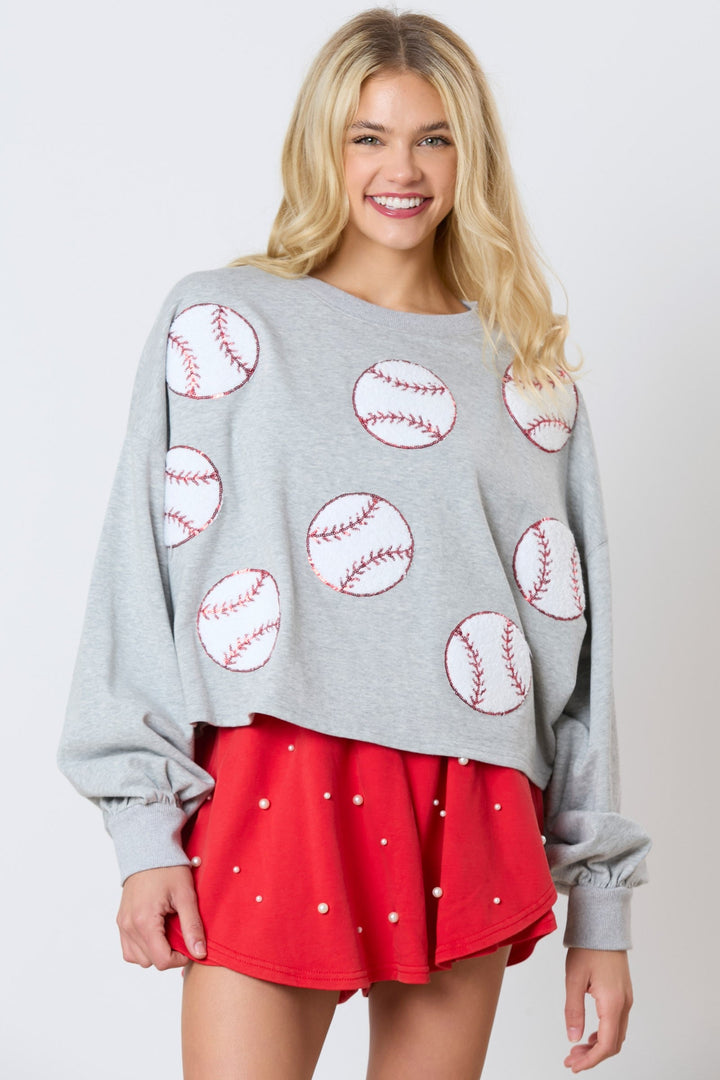 Baseball Towel & Sequins Embroidery Sweatshirt-Womens-Ave Shops-[option4]-[option5]-[option6]-[option7]-[option8]-Shop-Boutique-Clothing-for-Women-Online