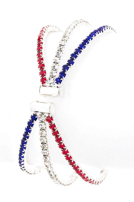 Red White Blue Rhinestone Cuff-LA Jewelry Plaza-USA Color-O/S-[option4]-[option5]-[option6]-[option7]-[option8]-Shop-Boutique-Clothing-for-Women-Online
