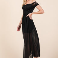 Lace Off Shoulder Chiffon Dress-Orange Farm Clothing-[option4]-[option5]-[option6]-[option7]-[option8]-Shop-Boutique-Clothing-for-Women-Online