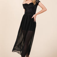 Lace Off Shoulder Chiffon Dress-Orange Farm Clothing-[option4]-[option5]-[option6]-[option7]-[option8]-Shop-Boutique-Clothing-for-Women-Online