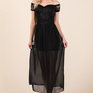 Lace Off Shoulder Chiffon Dress-Orange Farm Clothing-[option4]-[option5]-[option6]-[option7]-[option8]-Shop-Boutique-Clothing-for-Women-Online