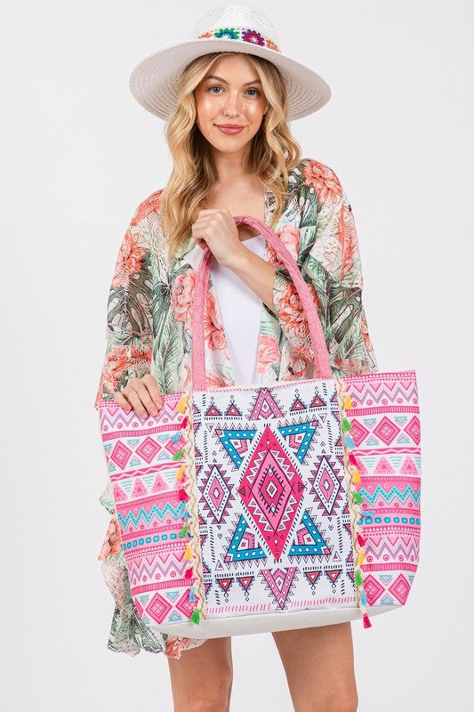 Geometric Pattern Tote Bag-ICCO ACCESSORIES-PINK-OS-[option4]-[option5]-[option6]-[option7]-[option8]-Shop-Boutique-Clothing-for-Women-Online