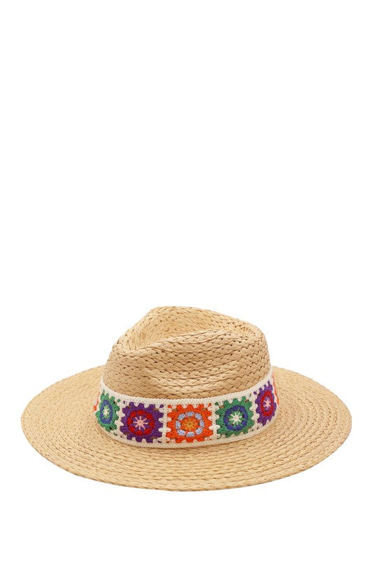 Crochet Flower Straw band Sun Hat-ICCO ACCESSORIES-TAUPE-OS-[option4]-[option5]-[option6]-[option7]-[option8]-Shop-Boutique-Clothing-for-Women-Online