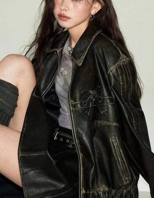 Faux leather bow biker jacket-Miss Sparkling-[option4]-[option5]-[option6]-[option7]-[option8]-Shop-Boutique-Clothing-for-Women-Online