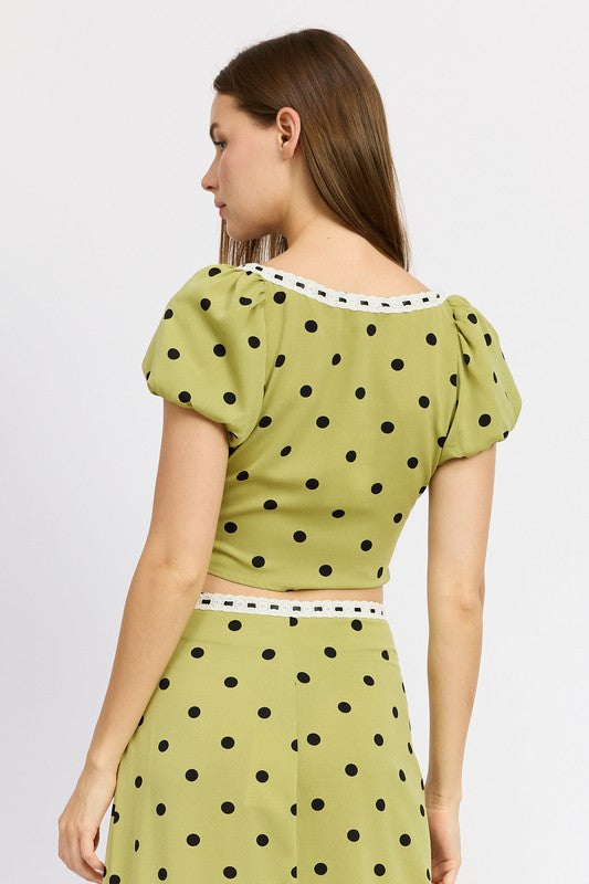 POLKA DOT TOP WITH LACE TRIM-Emory Park-[option4]-[option5]-[option6]-[option7]-[option8]-Shop-Boutique-Clothing-for-Women-Online