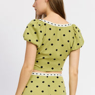 POLKA DOT TOP WITH LACE TRIM-Emory Park-[option4]-[option5]-[option6]-[option7]-[option8]-Shop-Boutique-Clothing-for-Women-Online