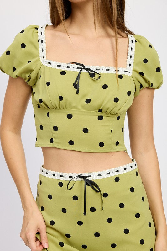 POLKA DOT TOP WITH LACE TRIM-Emory Park-[option4]-[option5]-[option6]-[option7]-[option8]-Shop-Boutique-Clothing-for-Women-Online