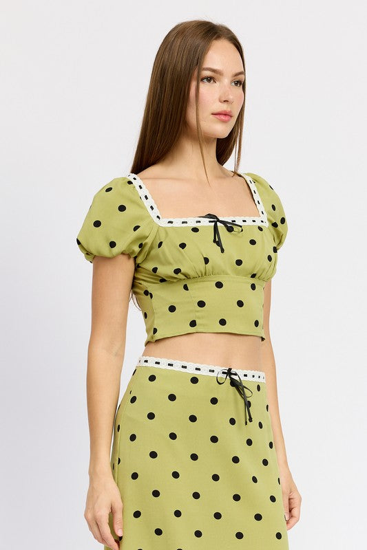 POLKA DOT TOP WITH LACE TRIM-Emory Park-[option4]-[option5]-[option6]-[option7]-[option8]-Shop-Boutique-Clothing-for-Women-Online