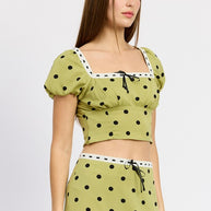 POLKA DOT TOP WITH LACE TRIM-Emory Park-[option4]-[option5]-[option6]-[option7]-[option8]-Shop-Boutique-Clothing-for-Women-Online