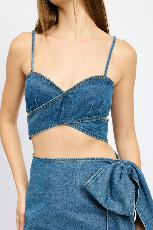 WRAPPED DETAIL DENIM TOP-Emory Park-[option4]-[option5]-[option6]-[option7]-[option8]-Shop-Boutique-Clothing-for-Women-Online