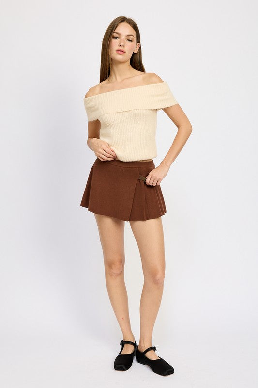 PLEATED MINI SKORT-Emory Park-CHOCOLATE-S-[option4]-[option5]-[option6]-[option7]-[option8]-Shop-Boutique-Clothing-for-Women-Online