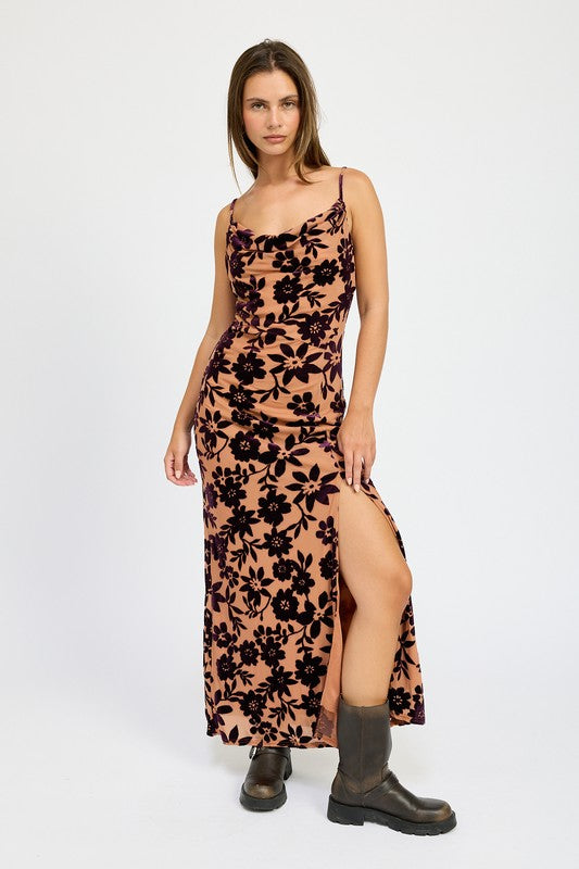 FLORAL PRINT COWL NECK MAXI DRESS-Emory Park-[option4]-[option5]-[option6]-[option7]-[option8]-Shop-Boutique-Clothing-for-Women-Online